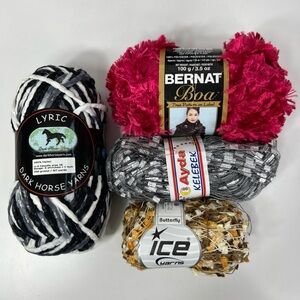 Bernat Boa Eyelash Yarn Skeins Lot Lyric Ice Dark Horse Ayda Kelebek Cherry Pink